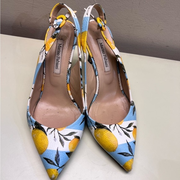 MARINO FABIANI MADE IN ITALY Yellow and Blue Floral Slingback Heels - Picture 5 of 7